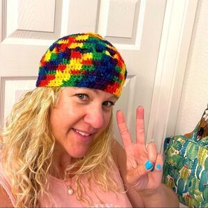 Hand crochet rainbow beanie  🌈